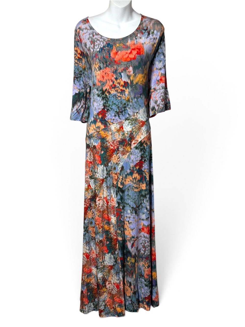 Soft Surroundings Artsy Watercolor Floral Nanette Maxi Dress 1X Asymmetrical